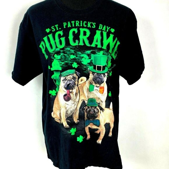 St Patricks Day Pug Crawl T Shirt Dogs Pub L - Picture 1 of 3